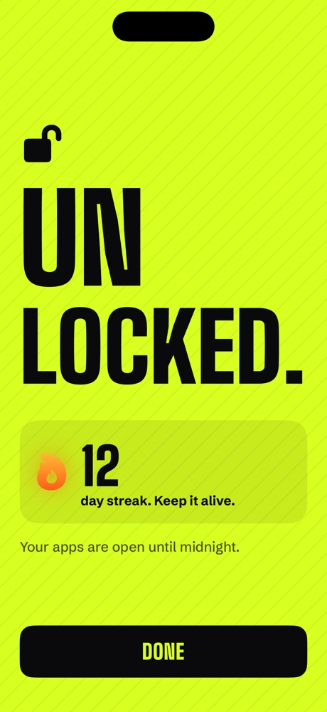 The unlocked screen with a 12 day streak